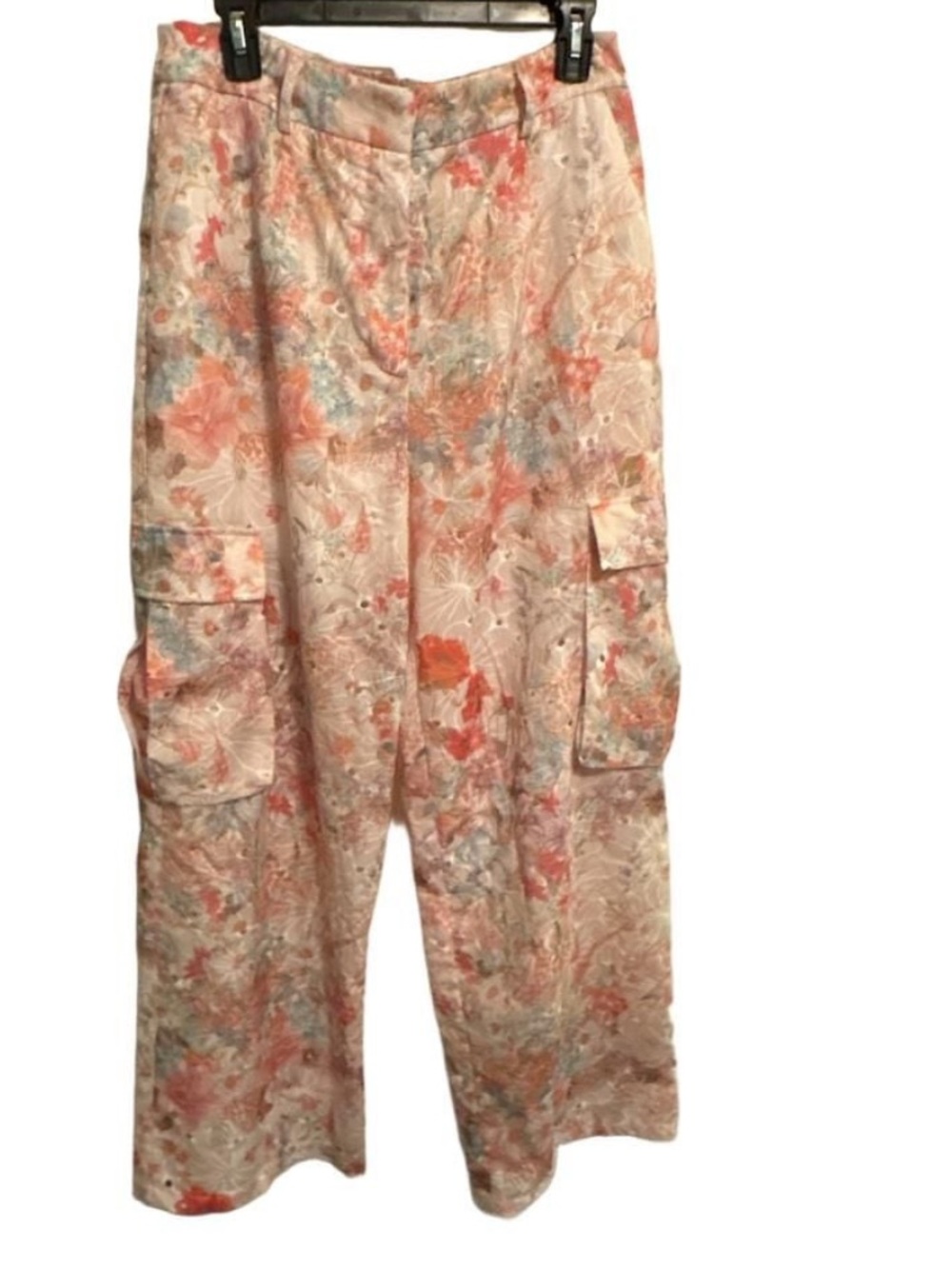 Anewsta wide leg floral embroidery  cargo pants